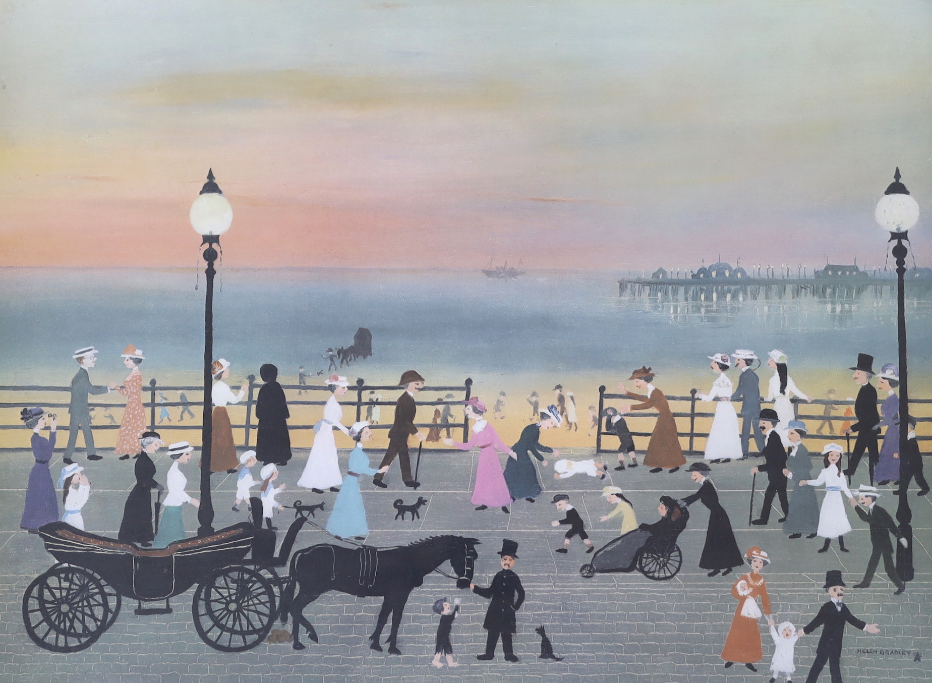 Helen Bradley (1900-1979), colour print, Evening on the promenade, signed in pencil with blindstamp, 46 x 61cm